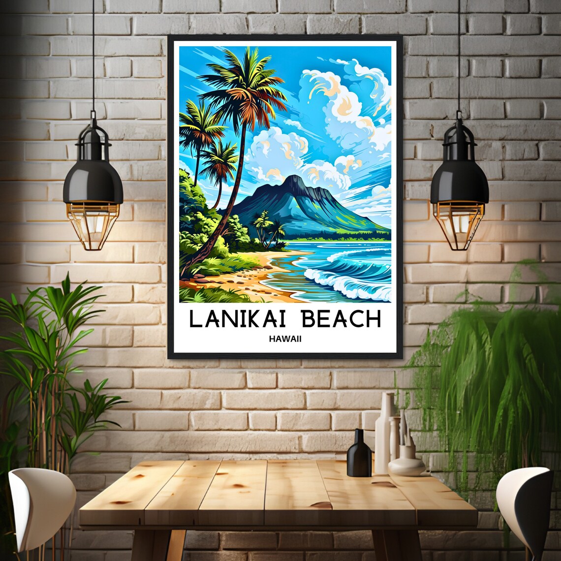 Lanikai Beach Palm Trees And Surf Hawaii Tropical Scenic Poster - Image 3