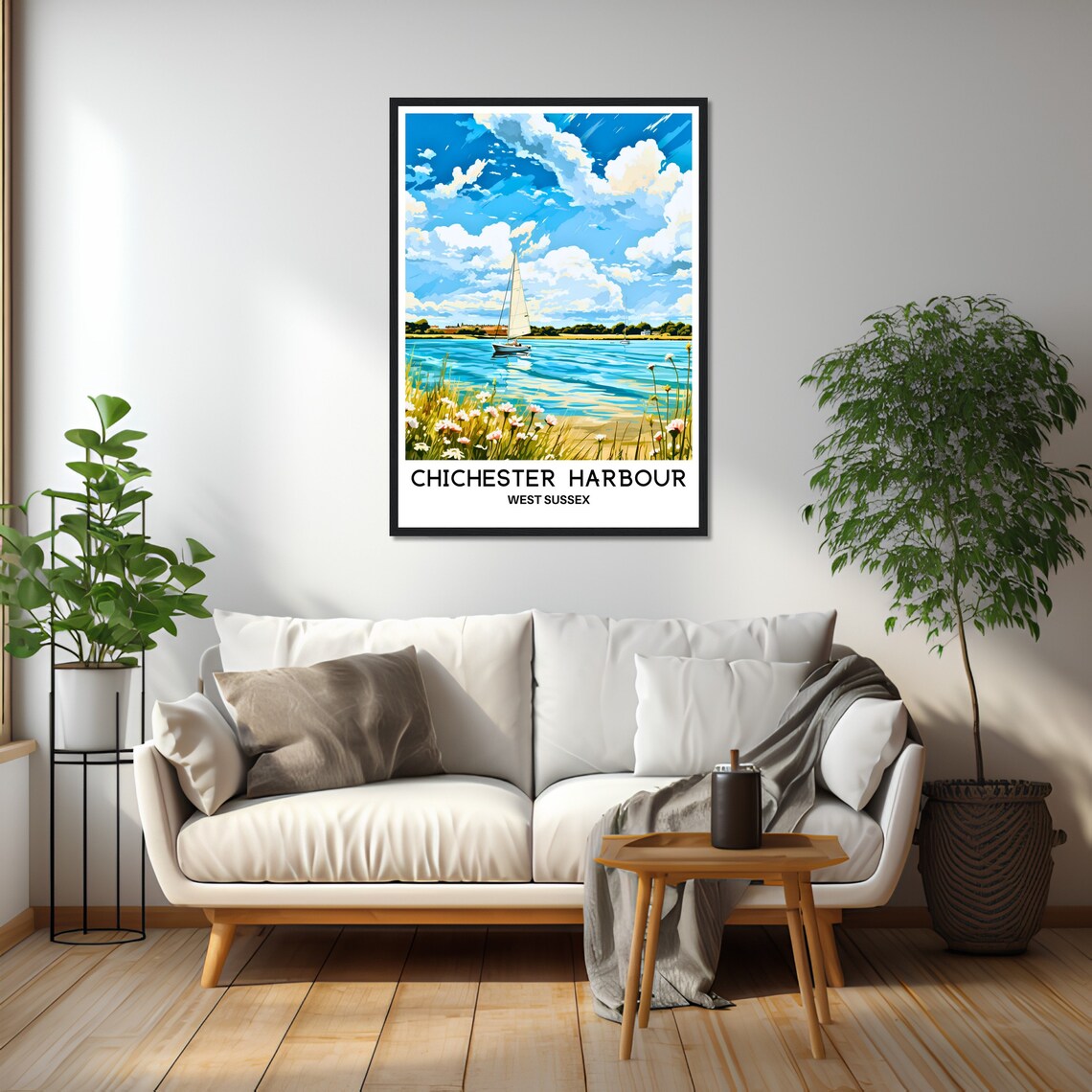 Chichester Harbour Sailboat Wildflower Coast Summer Travel Poster - Image 2