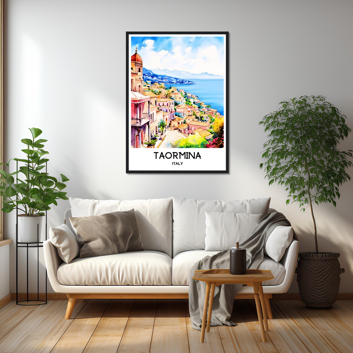Taormina Italy Coastal Town Watercolor Painting Travel Poster - Image 2