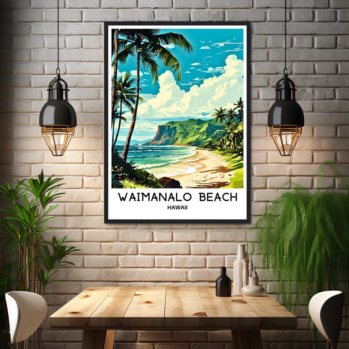 Waimanalo Beach Hawaii Tropical Palm Trees Ocean Travel Poster - Image 3