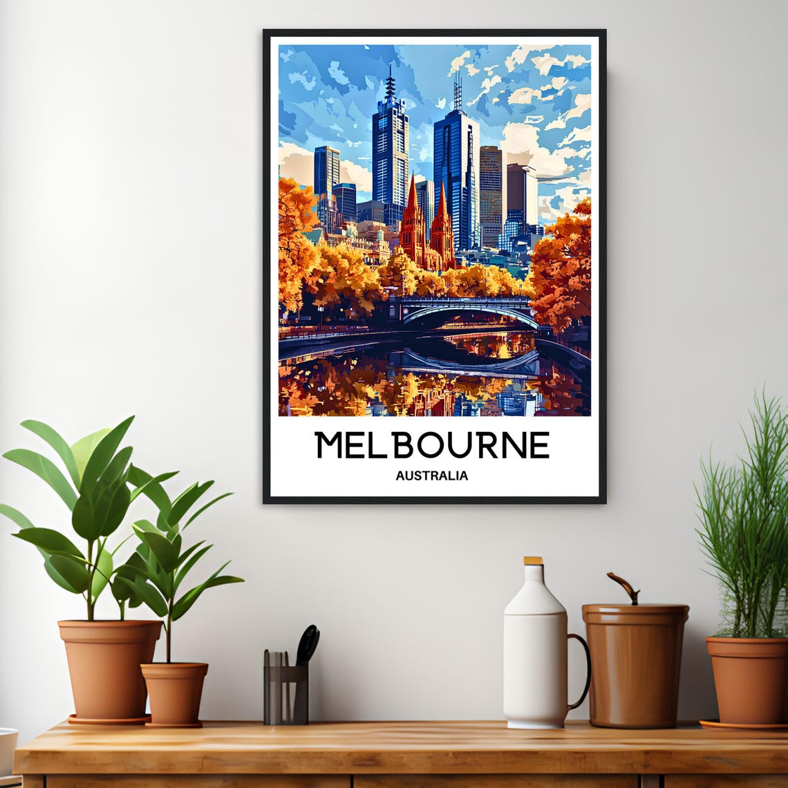 Melbourne Australia Skyline Autumn River City View Travel Poster - Image 3