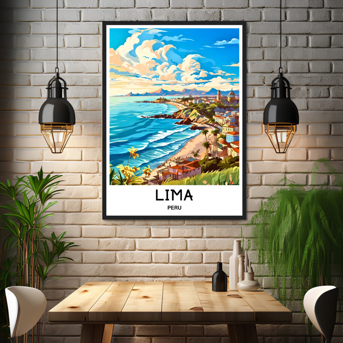 Lima Peru Turquoise Coast Cliffs Beach City View Travel Poster - Image 3