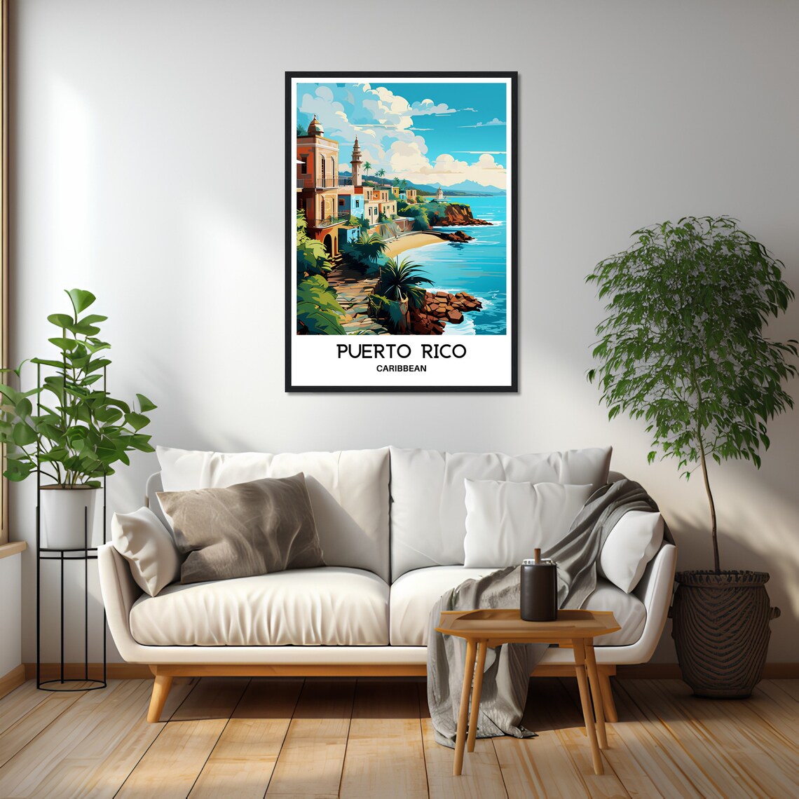 Puerto Rico Caribbean Coastal Town Colorful Illustration Travel Poster - Image 2