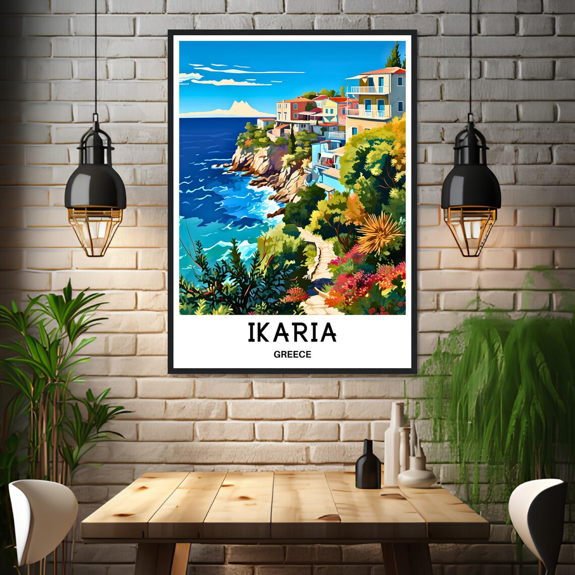 Ikaria Cliffside Village Path Winding Down to the Aegean Sea Poster - Image 3