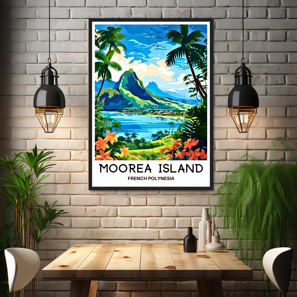 Moorea Island French Polynesia Tropical Lagoon Travel Poster - Image 3