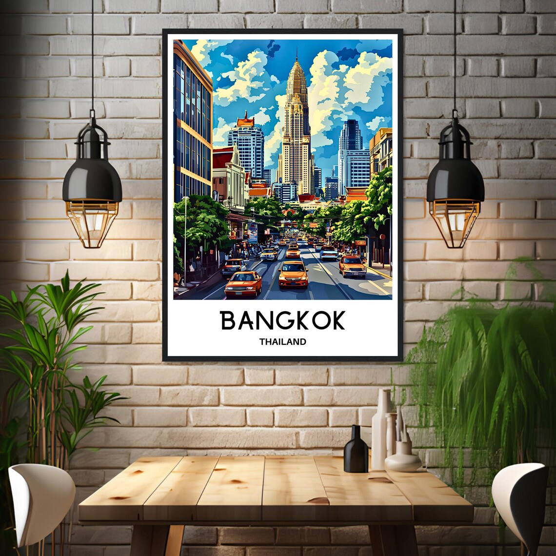 Bangkok Thailand Busy Street With Orange Taxis Cityscape Poster - Image 3