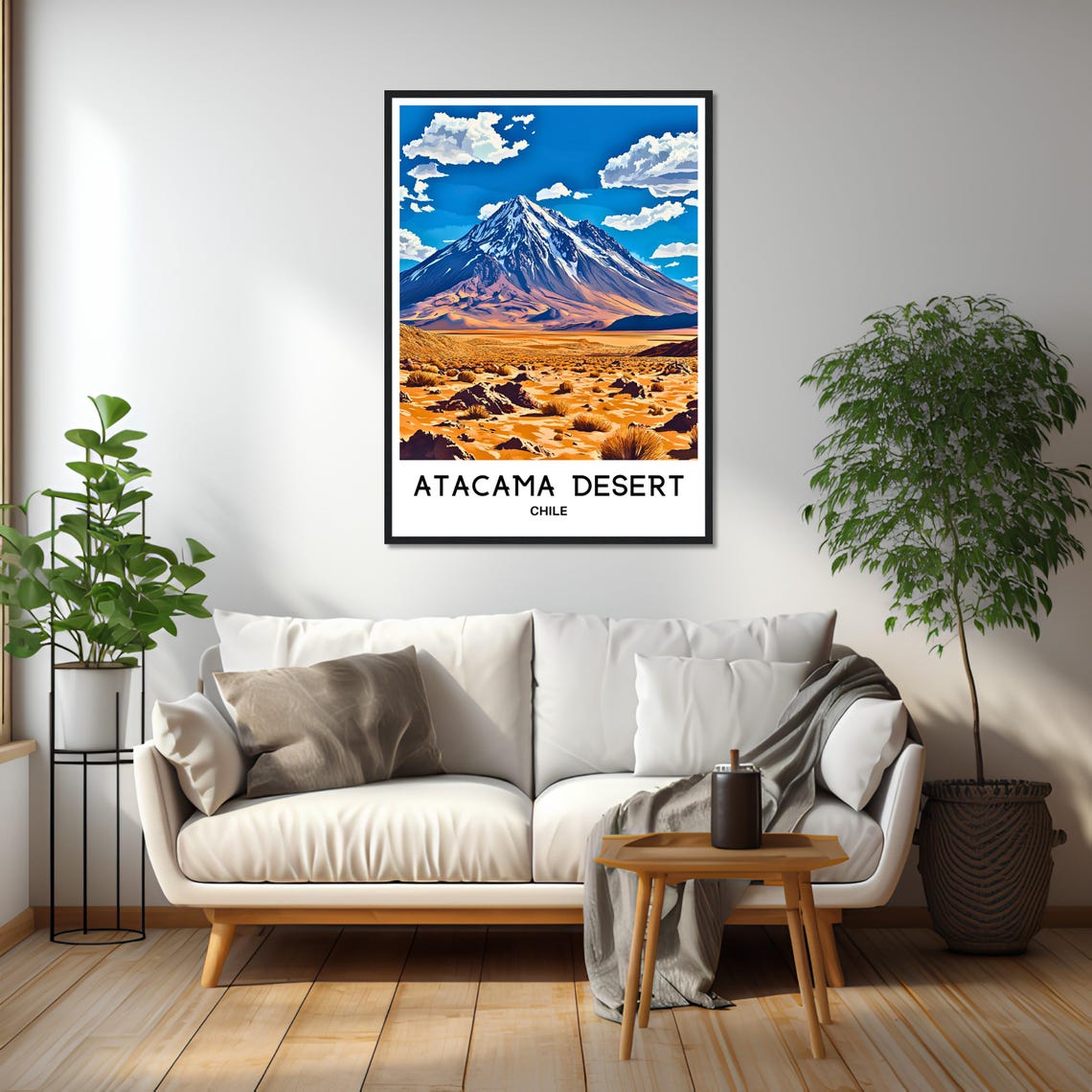 Atacama Desert Chile Snow Capped Volcano Golden Desert Travel Poster - Image 2