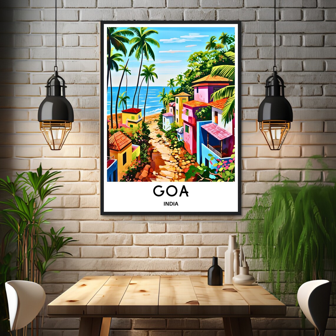 Goa India Colorful Seaside Village With Palm Trees Travel Poster - Image 3