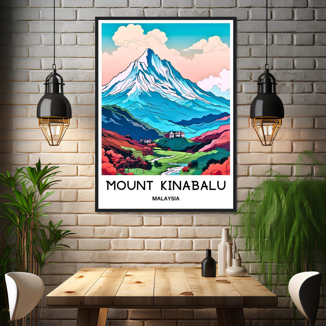 Mount Kinabalu Malaysia Daytime Blue Peaks Mountain View Poster - Image 3