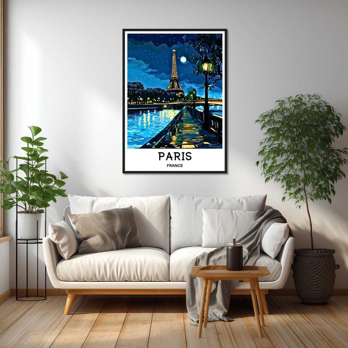 Paris France Eiffel Tower Moonlit Night Riverside Lamp Glow Poster - Image 2