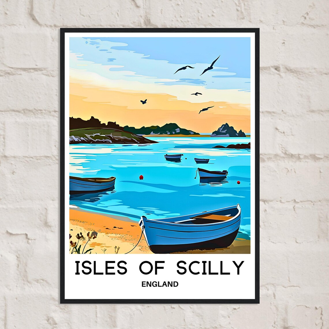 Isles of Scilly England Beach Boats Seagulls Coastal Travel Poster - Image 2
