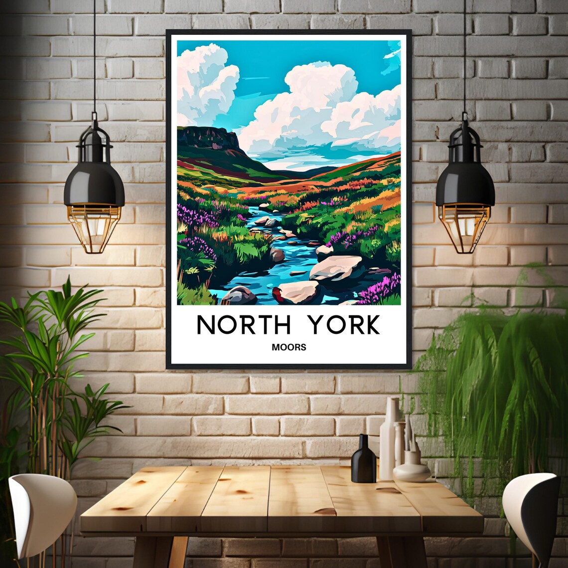 North York Moors England Heather Hills Stream Scenic Travel Poster - Image 3