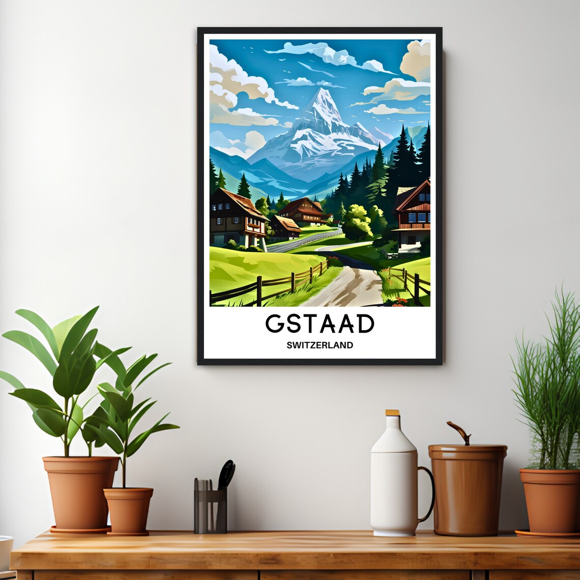 Vintage Gstaad Switzerland Alpine Village Mountain Travel Poster - Image 3
