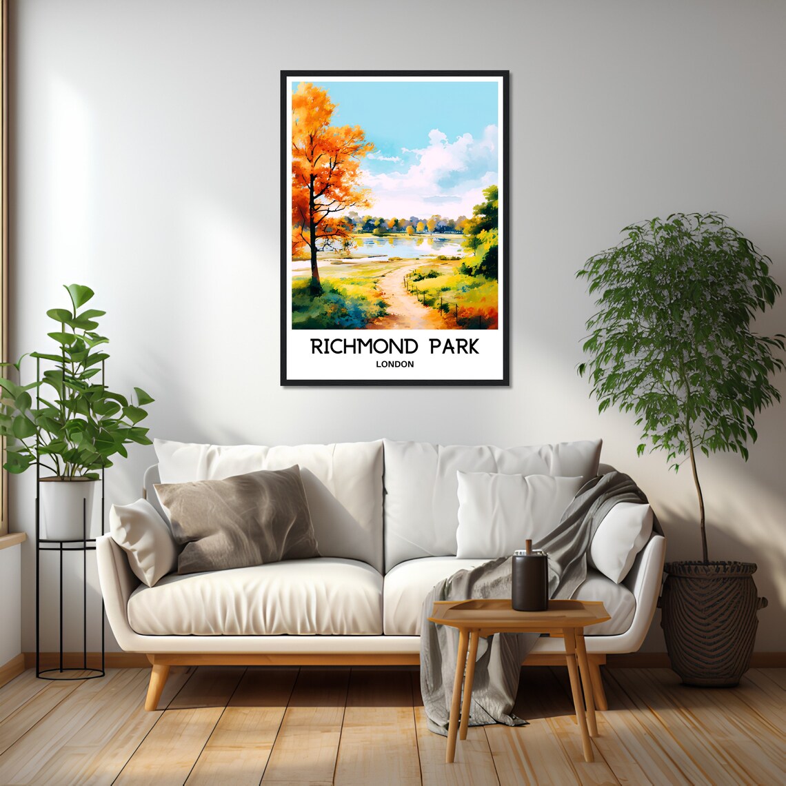 Richmond Park London Autumn Lake Path Watercolor Travel Poster - Image 2