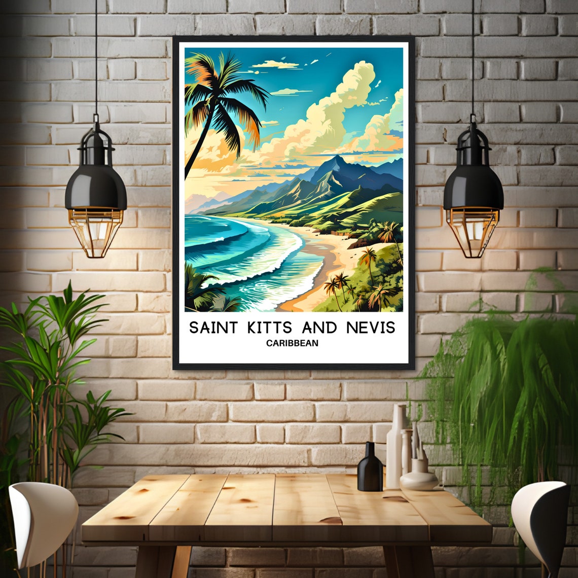 Saint Kitts And Nevis Caribbean Beach Mountain Coast Travel Poster - Image 3