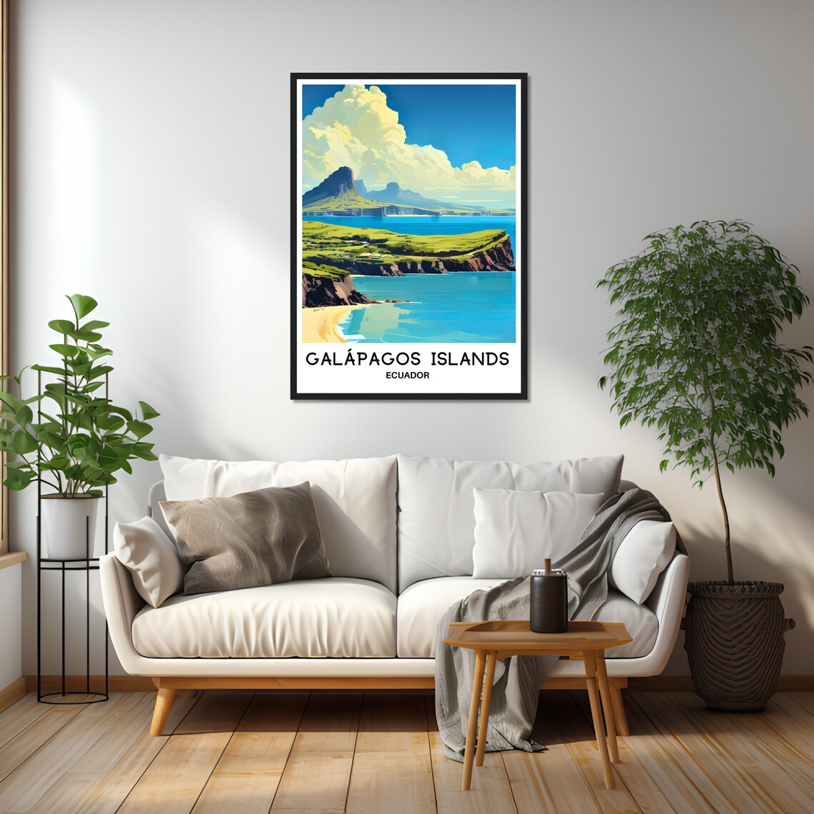 Galapagos Islands Ecuador Volcanic Cliffs Turquoise Coast Travel Poster - Image 2