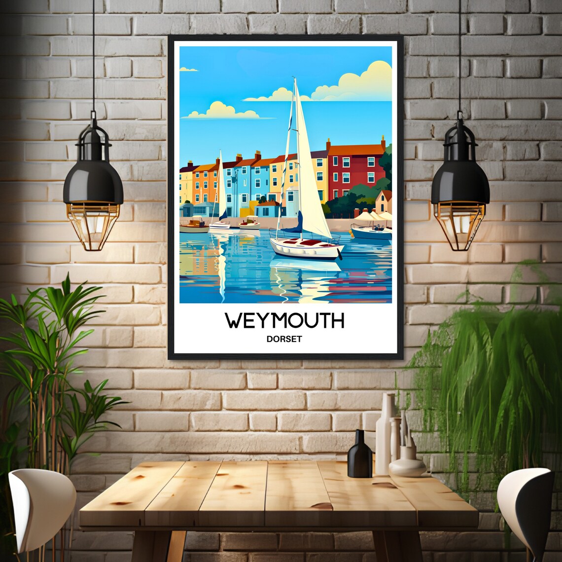 Weymouth Dorset Colorful Harbor Sailboats Illustration Travel Poster - Image 3