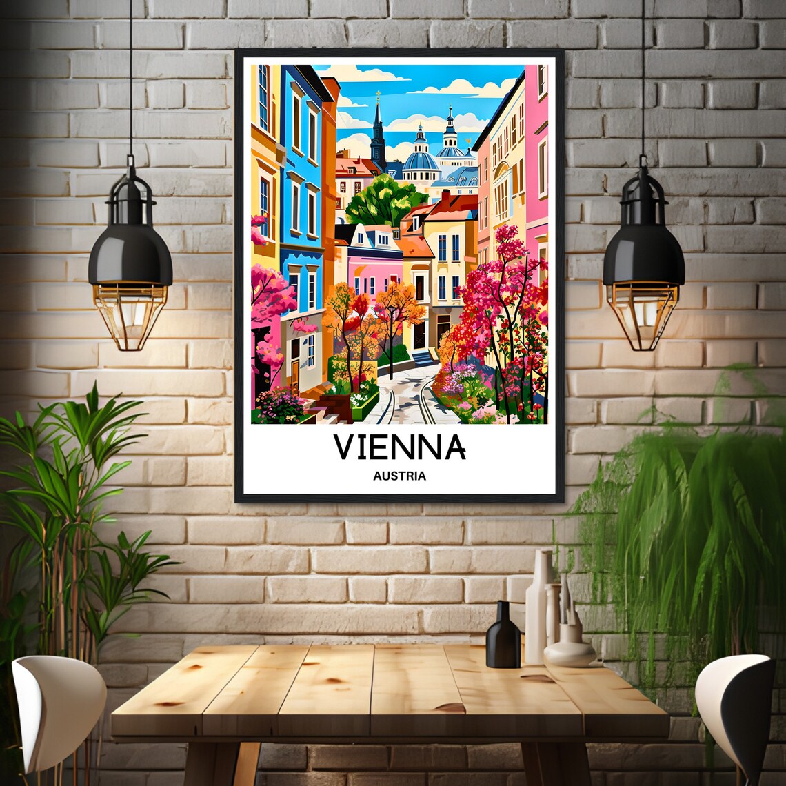 Vienna Austria Colorful Old Town Spring Street Travel Poster - Image 3