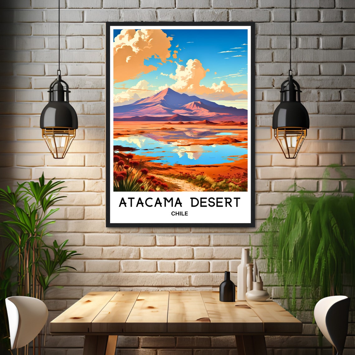 Atacama Desert Chile Salt Flat Lagoon Volcano Sunset Landscape Poster - Image 3