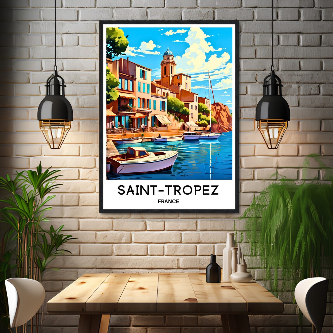 Saint-Tropez Harbor Boats Bell Tower French Riviera Travel Poster - Image 3
