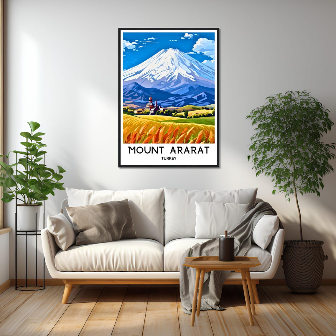 Mount Ararat Snow Capped Peak Above Turkish Village Fields Poster - Image 2