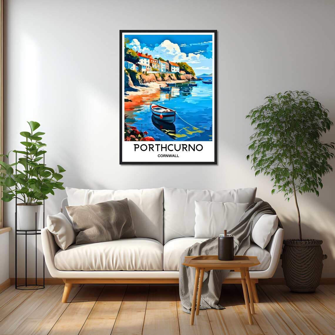 Porthcurno Cornwall Fishing Cove Harbor Boats Travel Art Poster - Image 2
