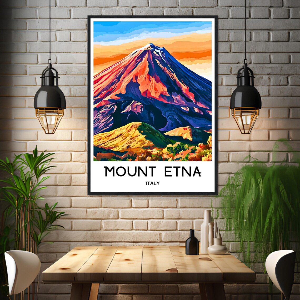 Mount Etna Italy Volcano at Sunset in Vivid Colors Art Poster - Image 3