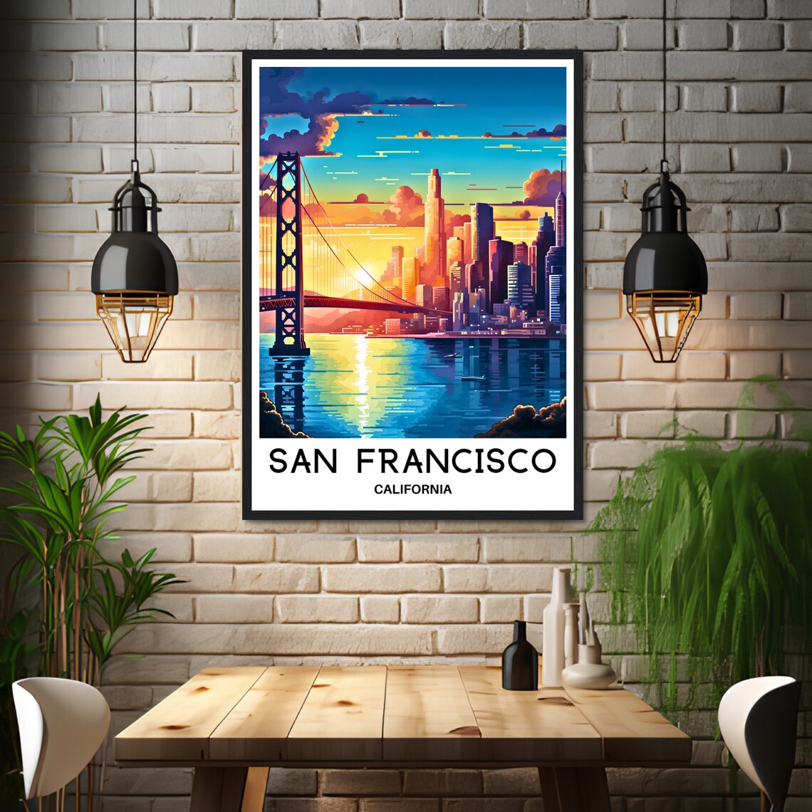 San Francisco California Bay Bridge Skyline Golden Sunset Poster - Image 2