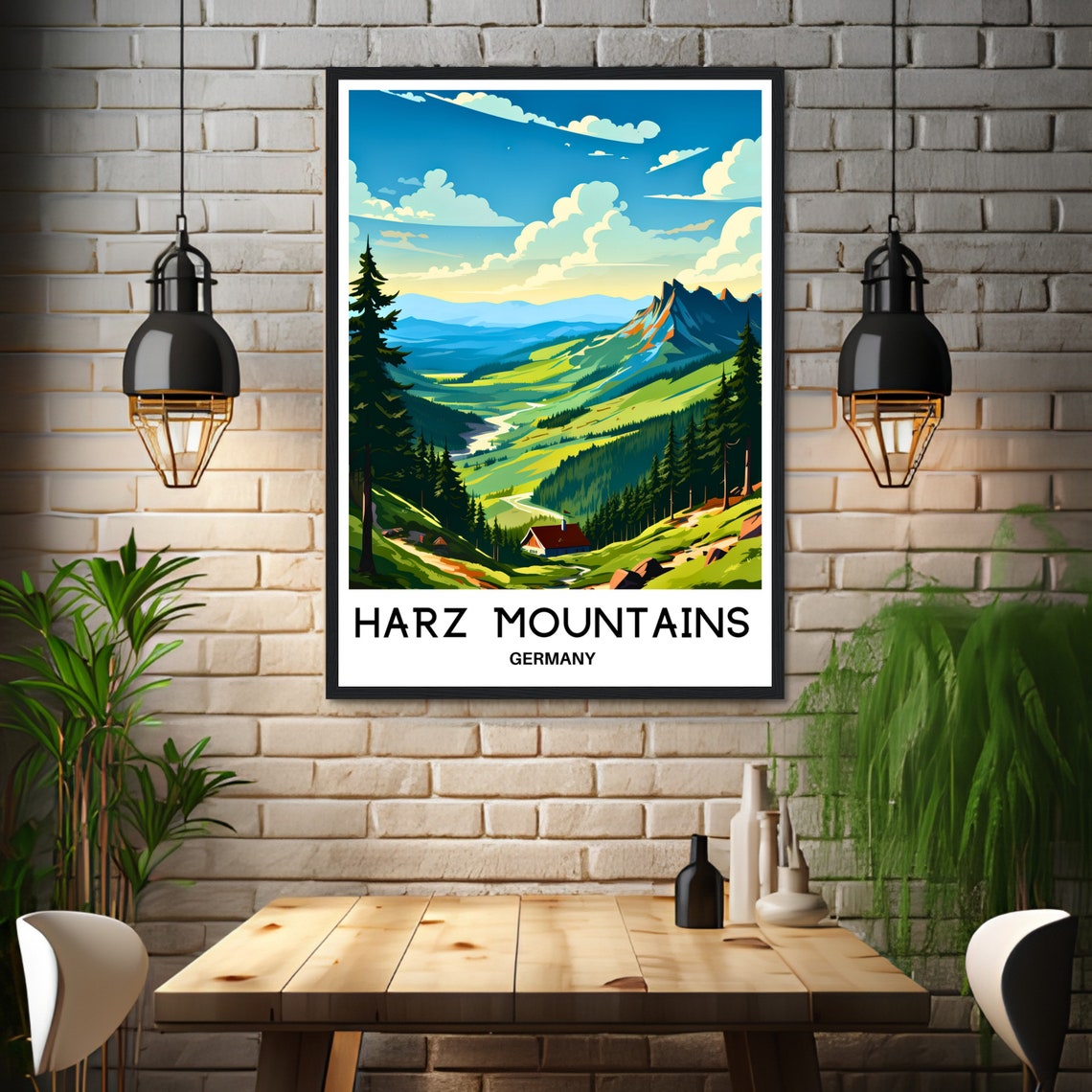 Harz Mountains Pine Forest Valley Cabin Germany Travel Poster - Image 3