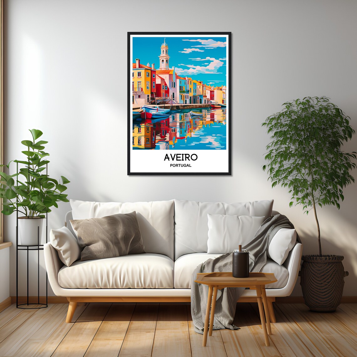 Aveiro Portugal Colorful Canal Houses and Boats Reflection Poster - Image 2