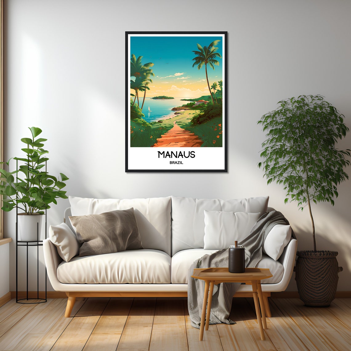Manaus Brazil Tropical Beach Palm Trees Sunset Travel Poster - Image 2