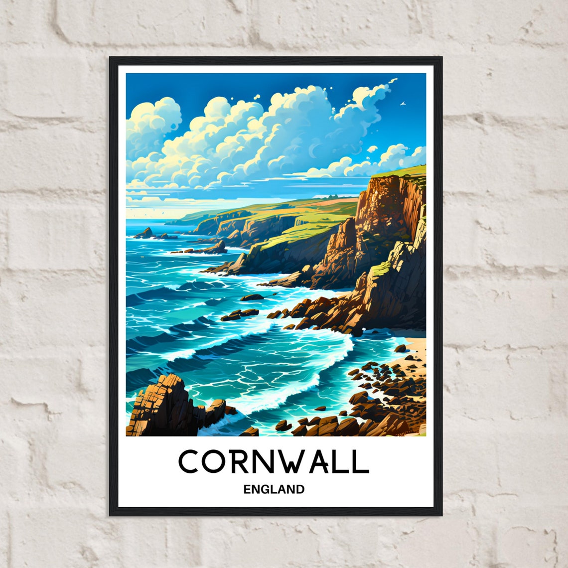 Cornwall England Dramatic Cliffs Turquoise Sea Coast Travel Poster - Image 2