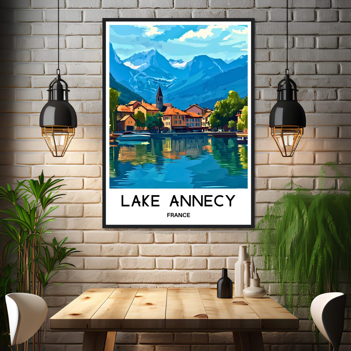 Lake Annecy Travel Print Lake Annecy Poster French Art Print France Lover Gift Wall Hanging Art Home Office Decor Lake Annecy Illustration - Image 3