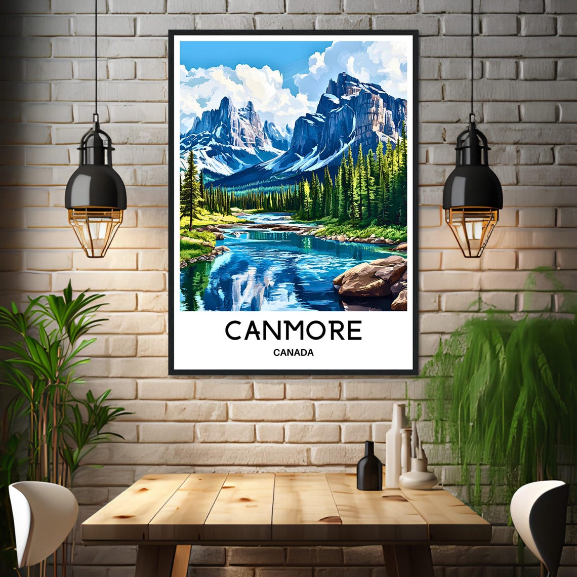 Canmore Canada Rocky Mountain River Peaks Wilderness Travel Poster - Image 3