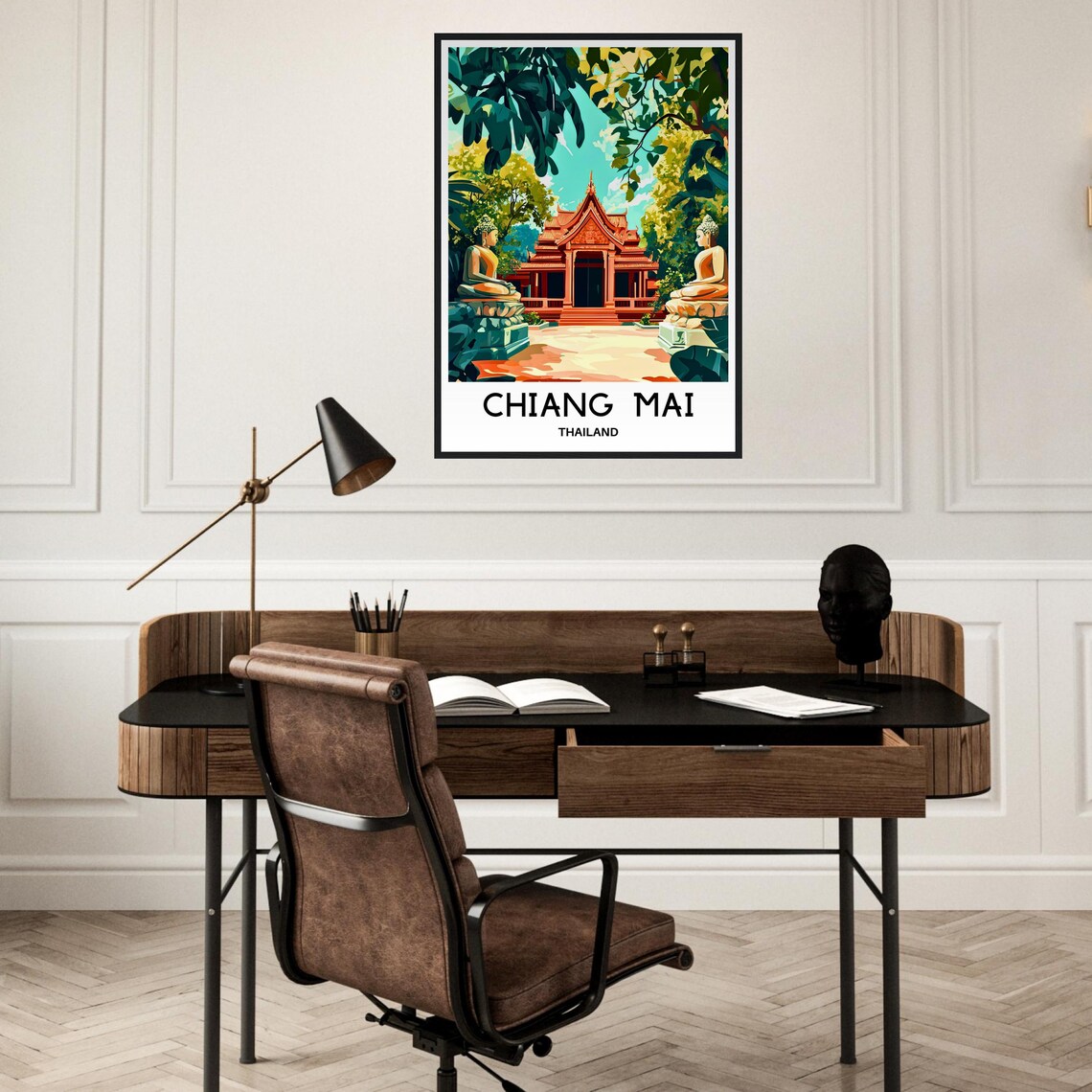 Chiang Mai Thailand Buddhist Temple Twin Buddha Statues Poster - Image 2