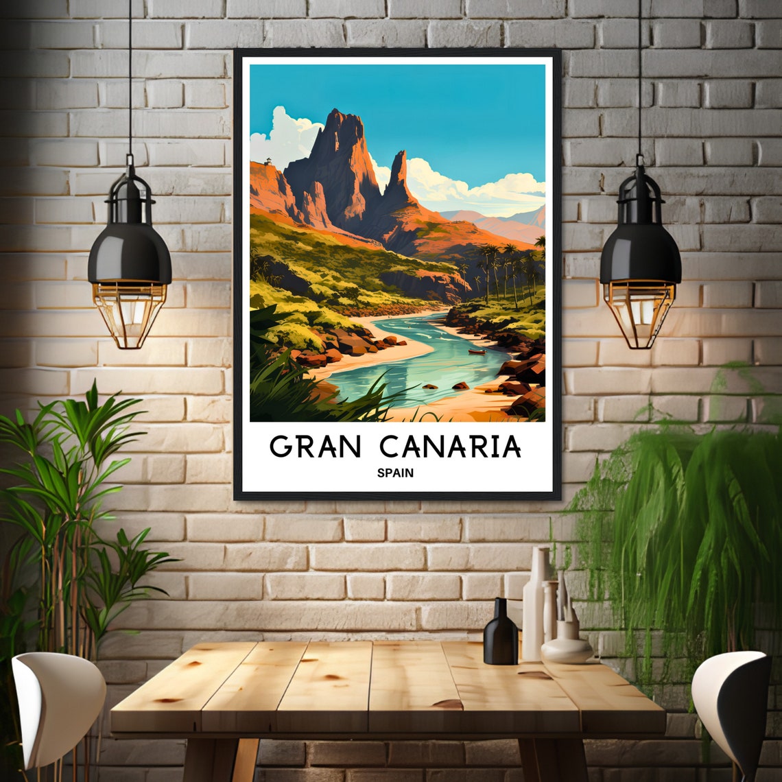 Gran Canaria Spain Dramatic Volcanic Mountain Coast Travel Poster - Image 3