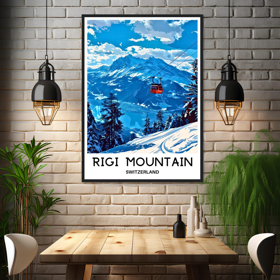 Rigi Mountain Switzerland Cable Car Over Snowy Alps Slopes Poster - Image 3