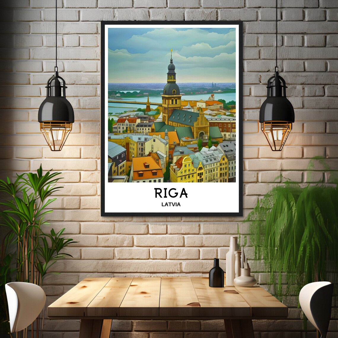 Riga Latvia Old Town Rooftops Cathedral Tower City Travel Poster - Image 3