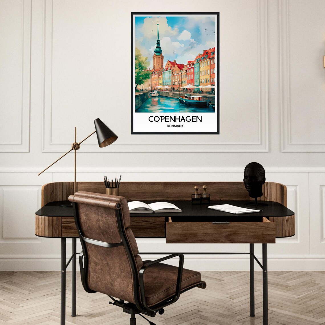 Copenhagen Denmark Nyhavn Harbor Cheerful Watercolor Travel Poster - Image 2