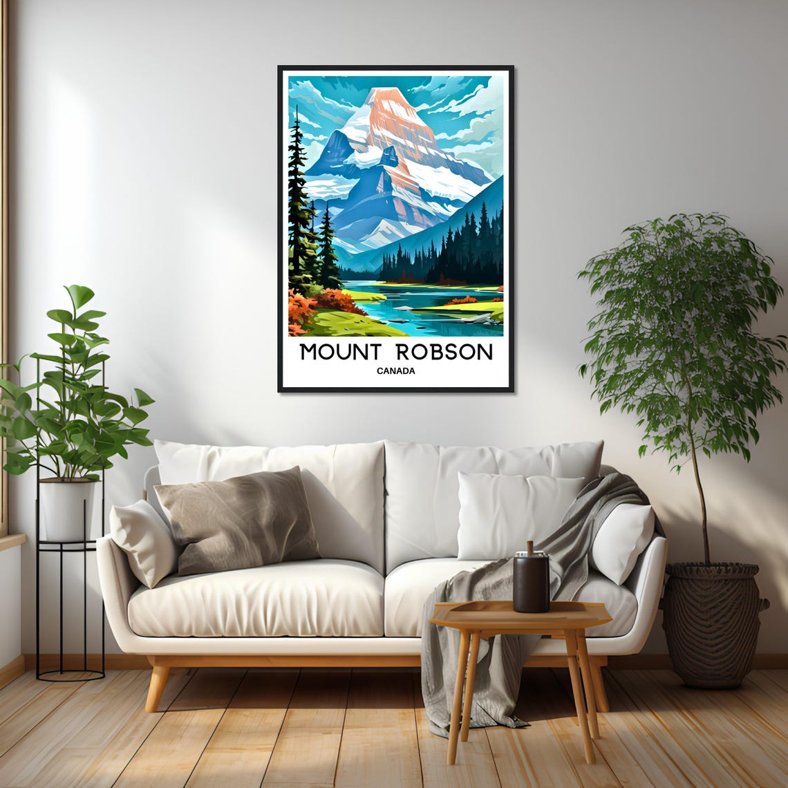 Mount Robson Canada Snowy Glacier Peak Lakeside Illustration Poster - Image 2