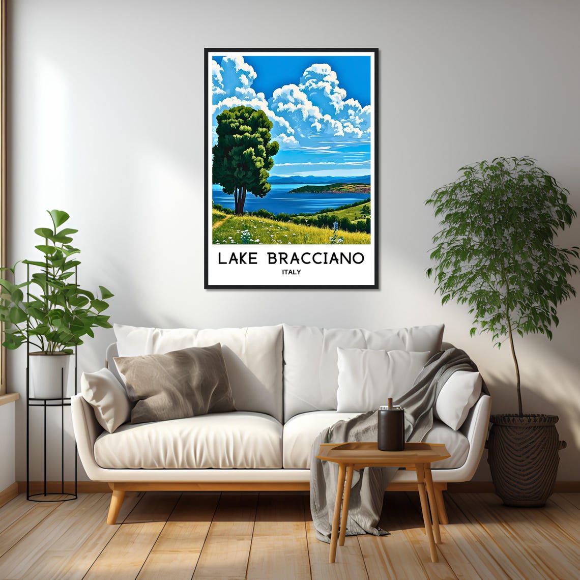 Lake Bracciano Travel Print Lake Bracciano Poster Italian Art Print Italy Lover Gift Italy Wall Hanging Art Lake Bracciano Illustration - Image 2