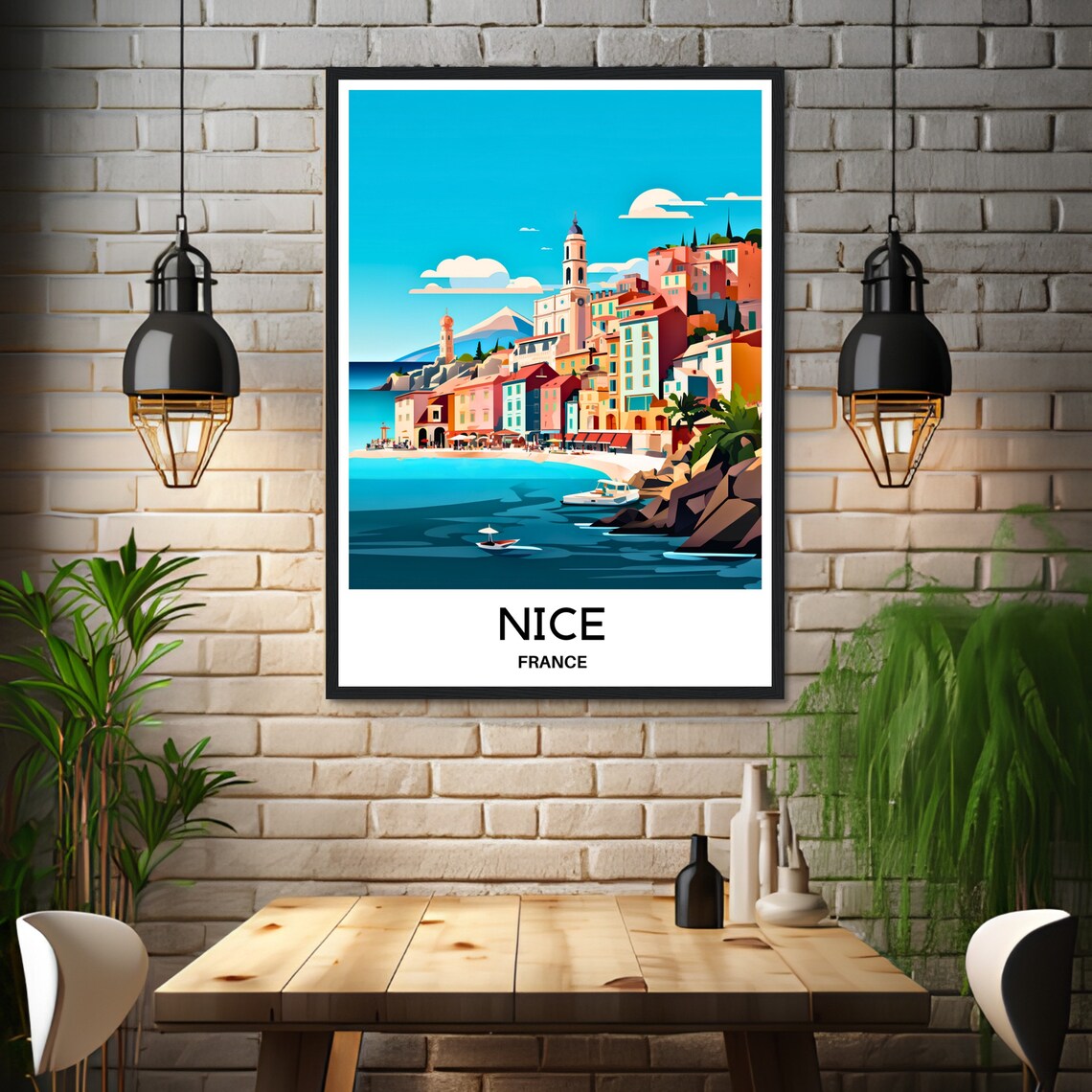 Nice France Riviera Coastal Harbor Pastel Old Town French Poster - Image 3