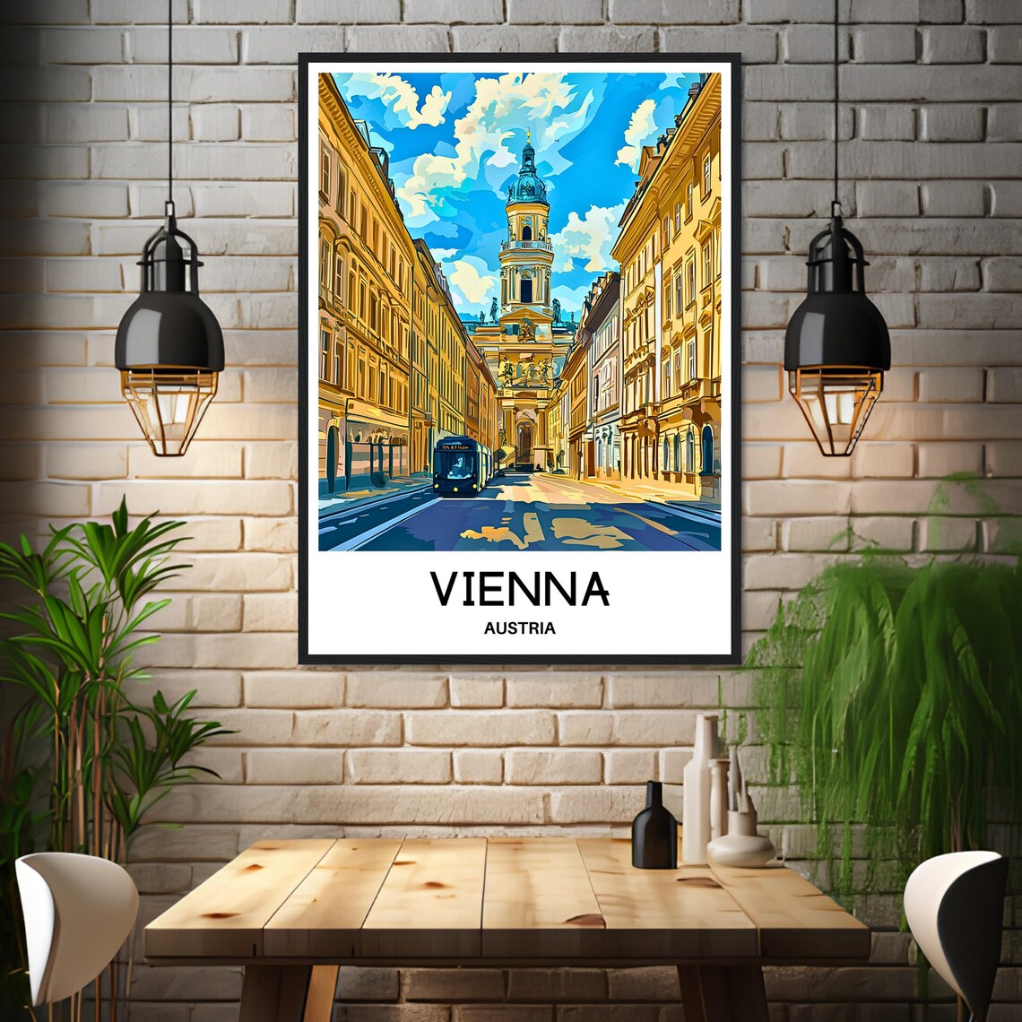 Vienna Austria Historic Street Church Tower Blue Sky Travel Poster - Image 3