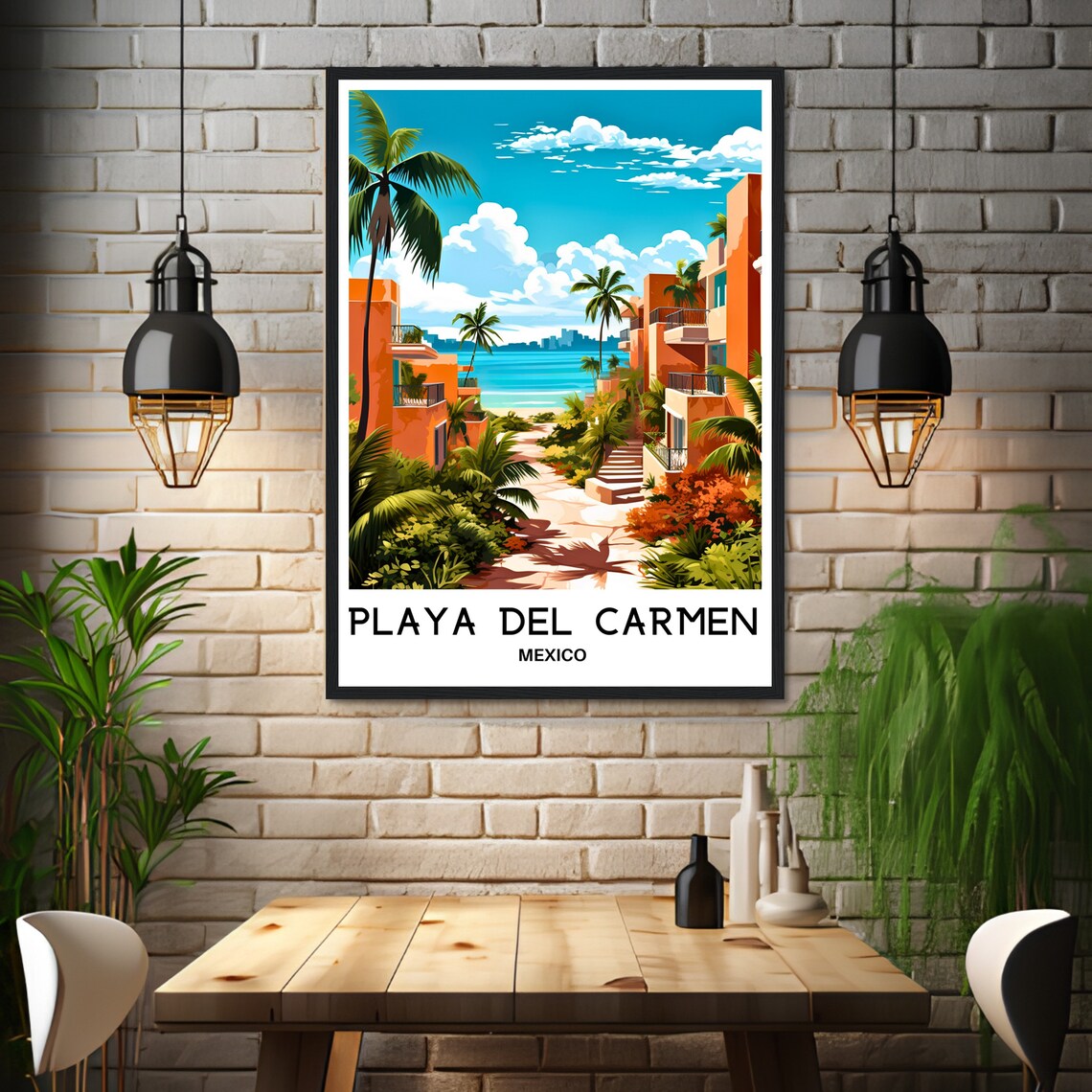 Playa Del Carmen Mexico Palm Street Beach Resort Caribbean Poster - Image 3