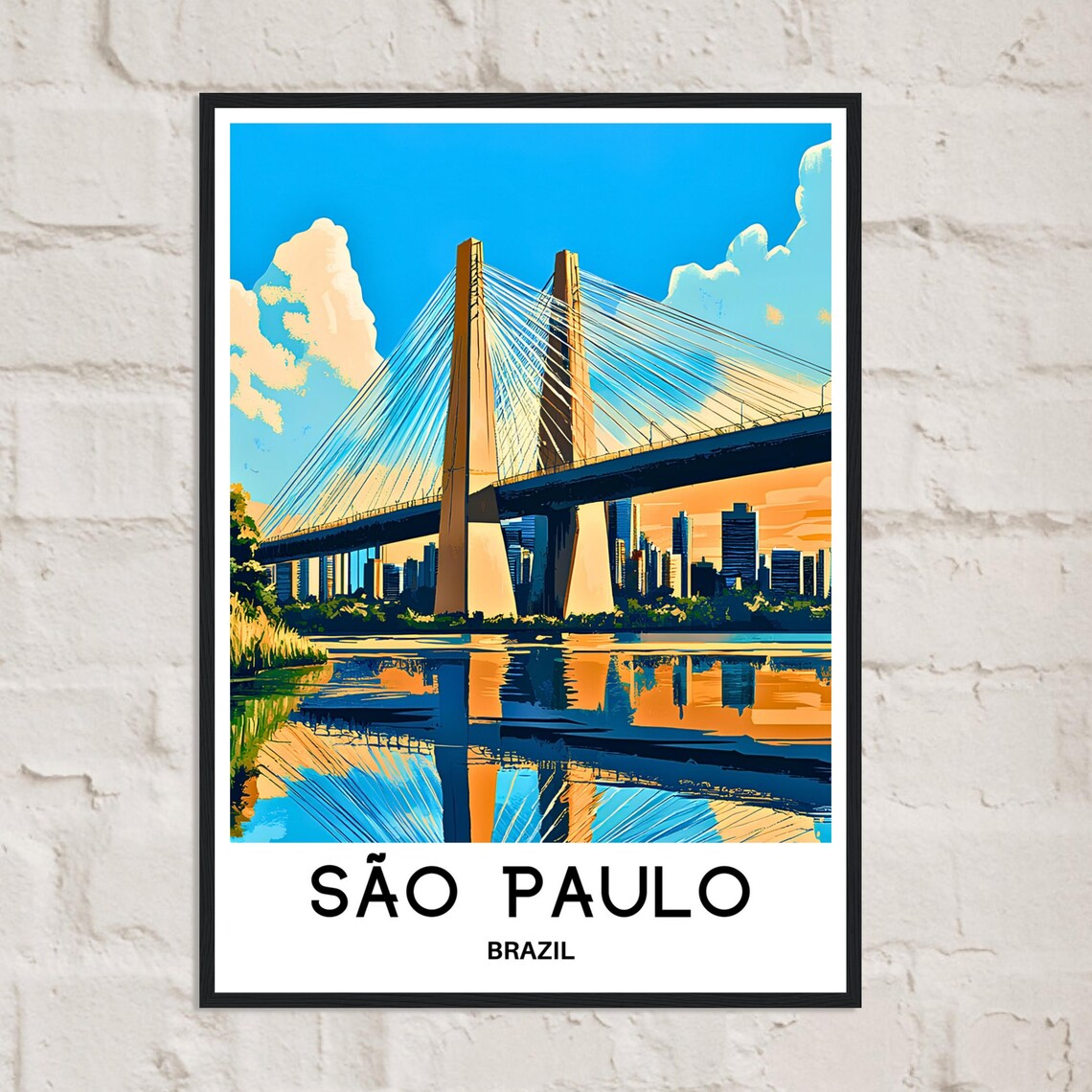 Sao Paulo Brazil Cable Stayed Bridge Retro City Travel Poster - Image 2