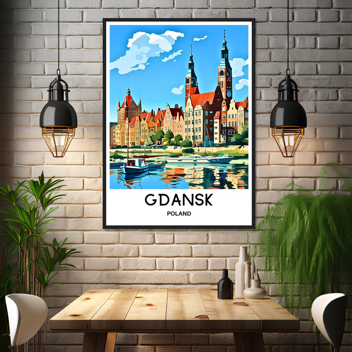 Gdansk Poland Old Town Harbor Boats Waterfront Travel Poster - Image 3