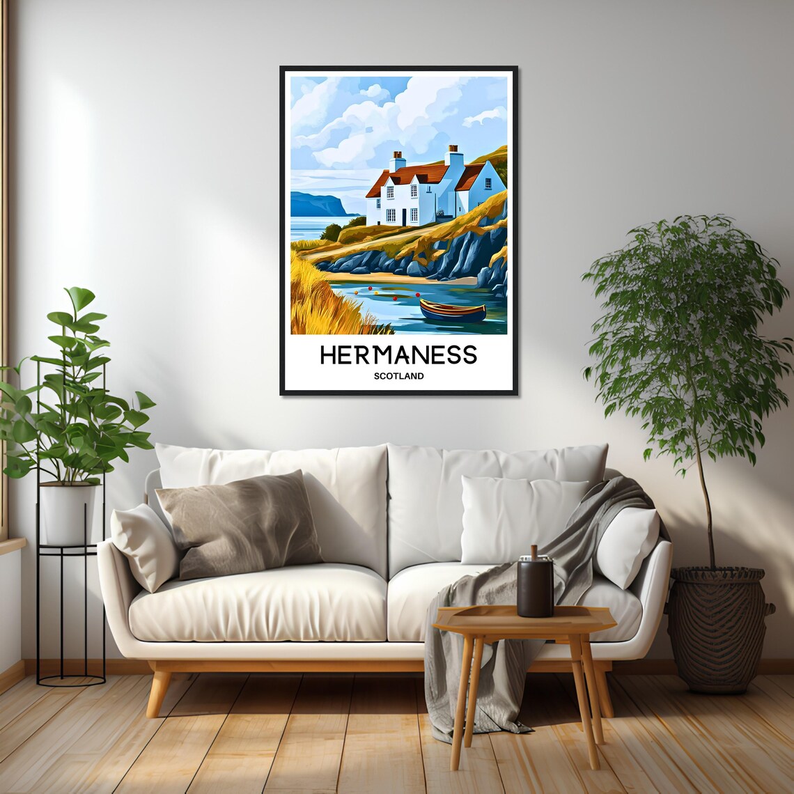 Hermaness Scotland Clifftop Cottage Rowing Boat Travel Poster - Image 2