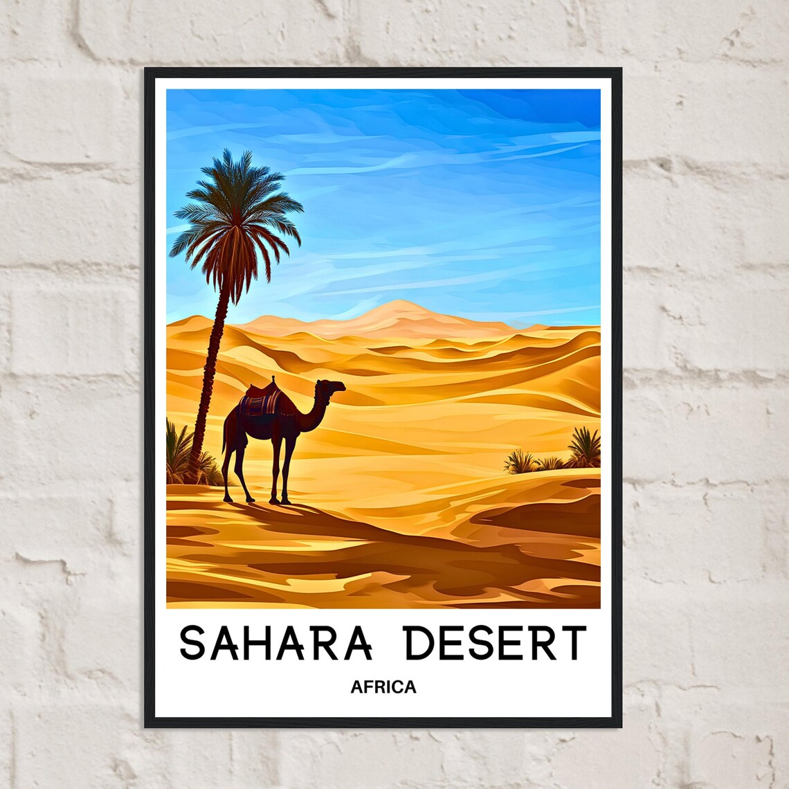 Sahara Desert Camel Golden Dunes Palm Tree Africa Travel Poster - Image 2