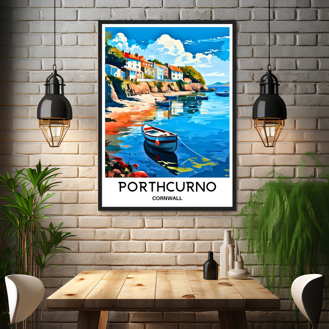 Porthcurno Cornwall Fishing Cove Harbor Boats Travel Art Poster - Image 3