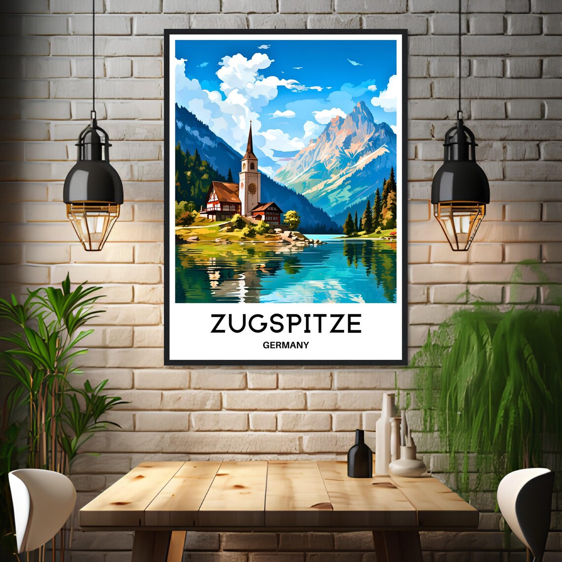 Zugspitze Germany Lakeside Church Village Mountain Peak Poster - Image 3